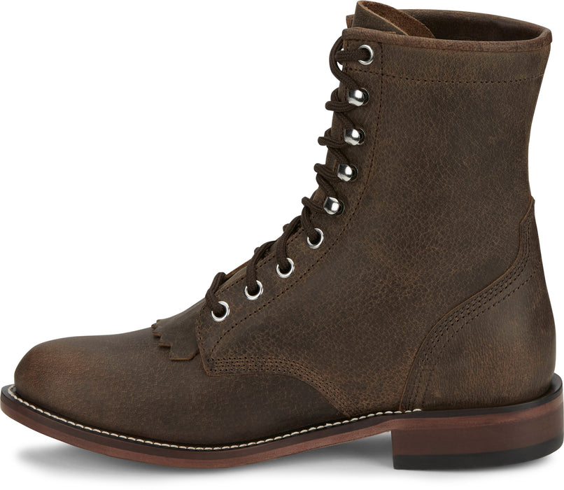 Justin Mens McKean 7in Lace-Up Roper Brown Leather Work Boots