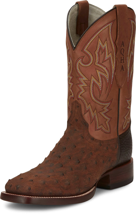 Justin Mens King AQHA Saddle Full Quill Ostrich Cowboy Boots