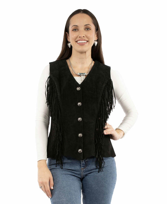 Scully Womens Bohemian Inspired Fringe Black Leather Leather Vest