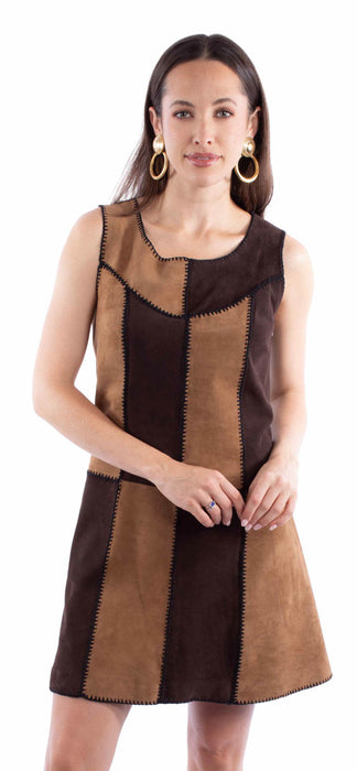 Scully Womens Multi-Color Patchwork Brown/Tan Leather S/L Dress