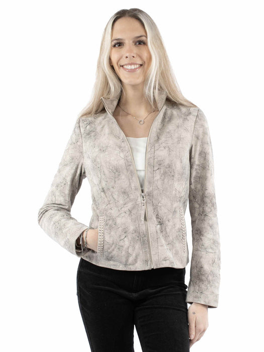 Scully Womens Stonewashed Stand Up Grey Leather Leather Jacket