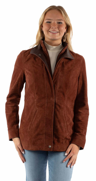 Scully Womens Contrasting Embellished Snap Meron Suede Leather Jacket
