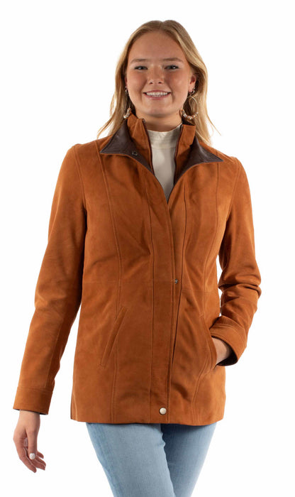 Scully Womens Contrasting Embellished Snap Tan Suede Leather Jacket
