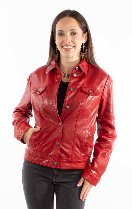 Scully Womens Washed Crinkle Vintage Red Leather Leather Jacket