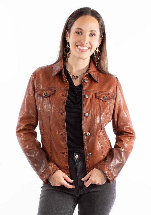 Scully Womens Washed Crinkle Vintage Brown Leather Leather Jacket