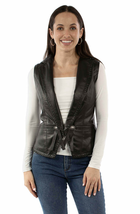 Scully Womens Edgy Whipstitch Black Leather Leather Vest