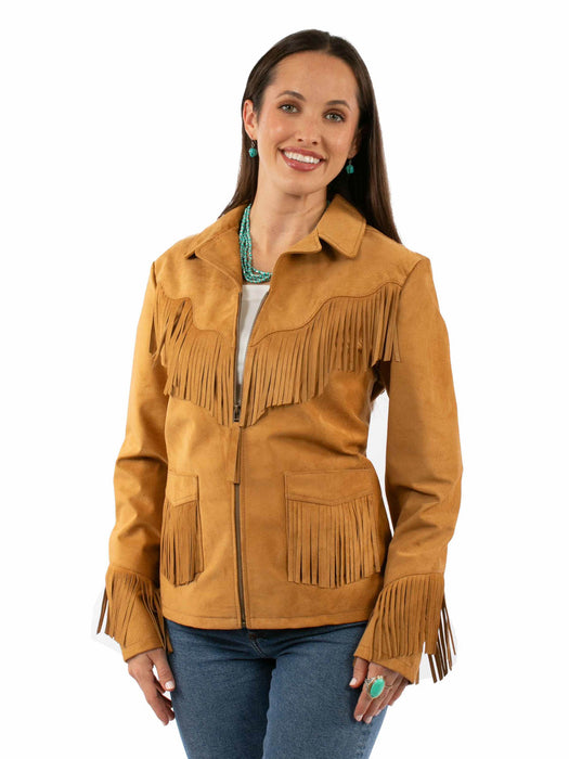 Scully Womens Central Flower Fringe Tan Leather Leather Jacket