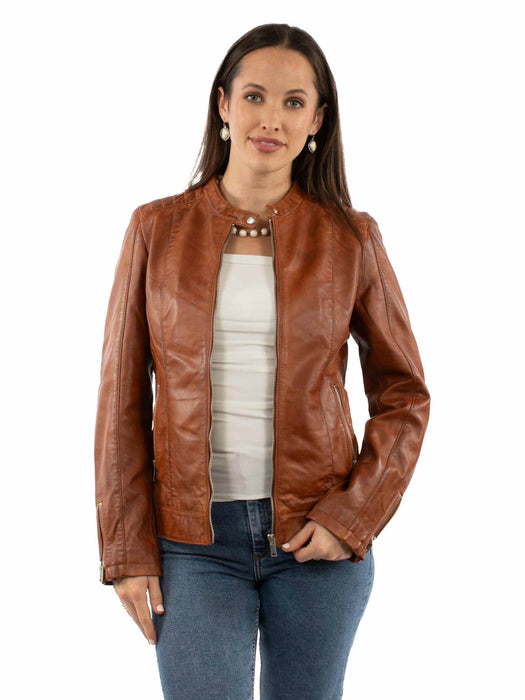 Scully Womens Cafe Racer Cognac Leather Leather Jacket