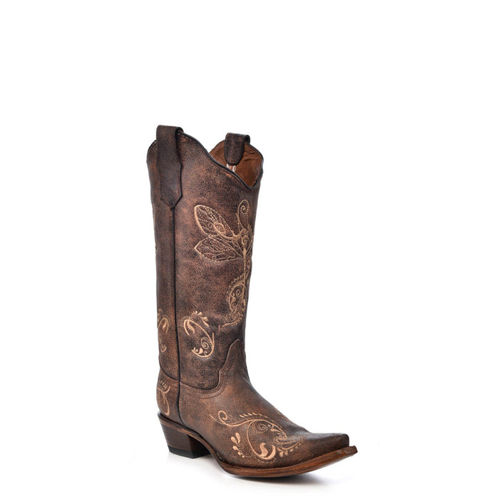 Corral Ladies Embroidery Brown Cowhide Leather Cowgirl Boots