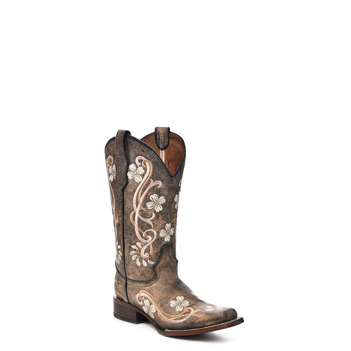 Circle G Ladies Embroidery Honey Cowhide Leather Cowgirl Boots