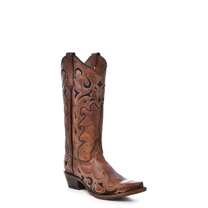 Circle G Ladies Embroidery Black/Brown Pig Leather Cowgirl Boots