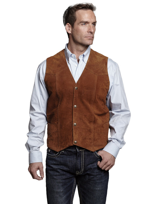 Cripple Creek Mens Cognac Boar Suede Leather Western Snap Front Vest