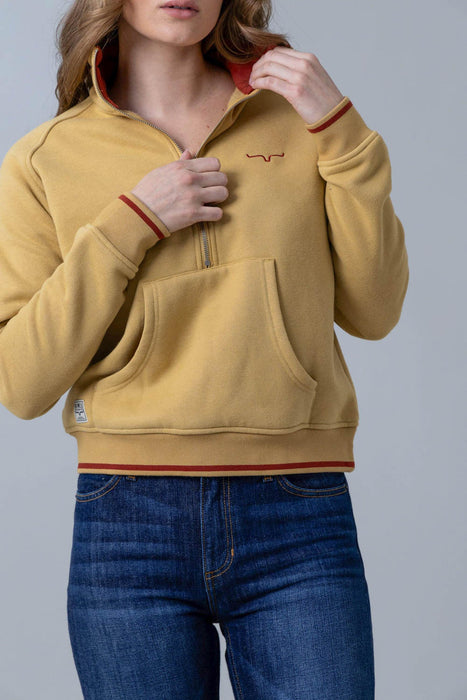 Kimes Ranch Womens Malta Cropped 1/4 Zip Maize Cotton Blend Sweatshirt