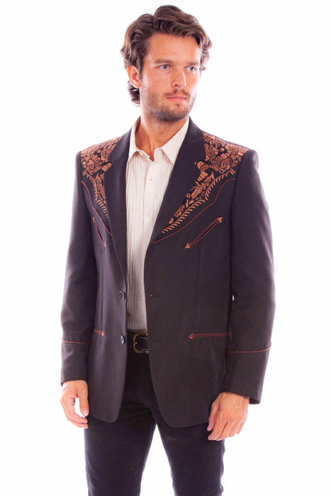 Scully Mens Floral Embroidery Black/Brown 100% Polyester Blazer