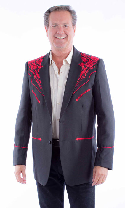 Scully Mens Floral Embroidery Black/Red 100% Polyester Blazer