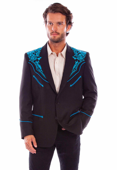 Scully Mens Floral Embroidery Black/Turquoise 100% Polyester Blazer
