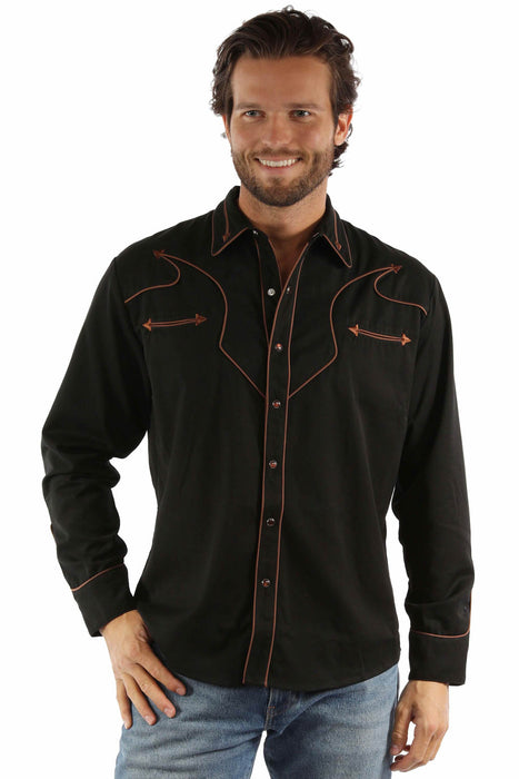 Scully Mens Brown Piping Black Poly/Rayon L/S Shirt