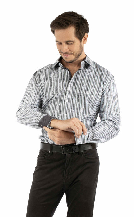 Scully Mens Paisley Jacquard Charcoal 100% Cotton L/S Shirt