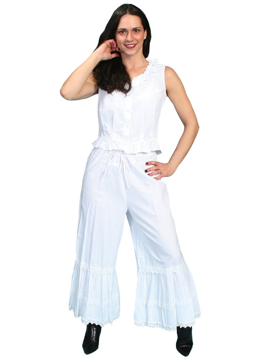 Scully RangeWear Womens White 100% Cotton Ruffle Crochet Lace Pants Bloomers