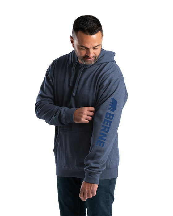 Berne Mens Signature Sleeve Pullover Space Blue Cotton Blend Hoodie