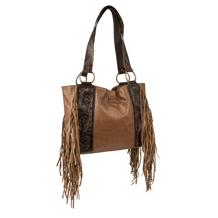 STS Ranchwear Womens Boho Cowgirl Large Brown/Tan Leather Tote Bag