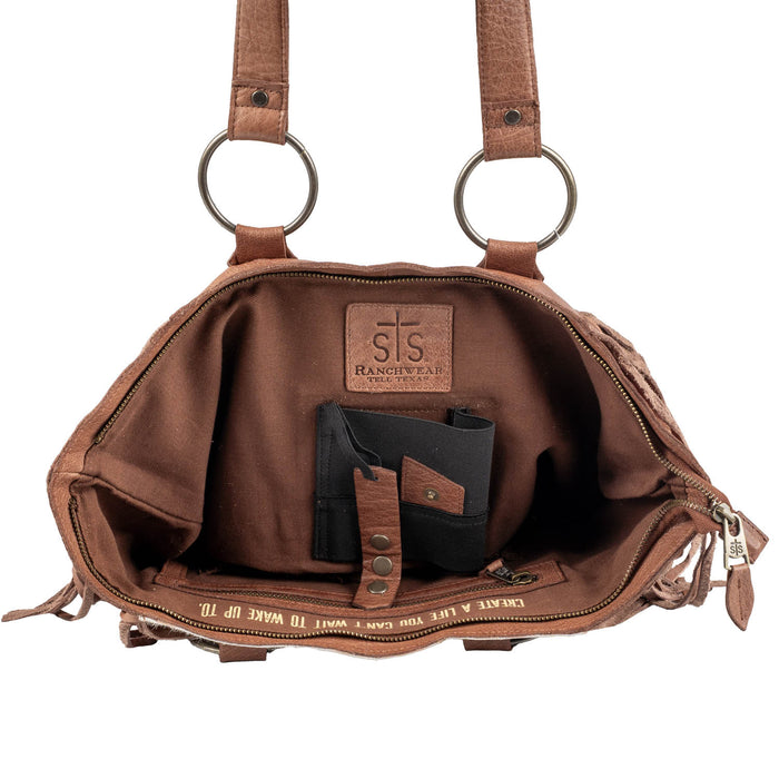 STS Ranchwear Womens Indie Cowhide Brown Leather Tote Bag