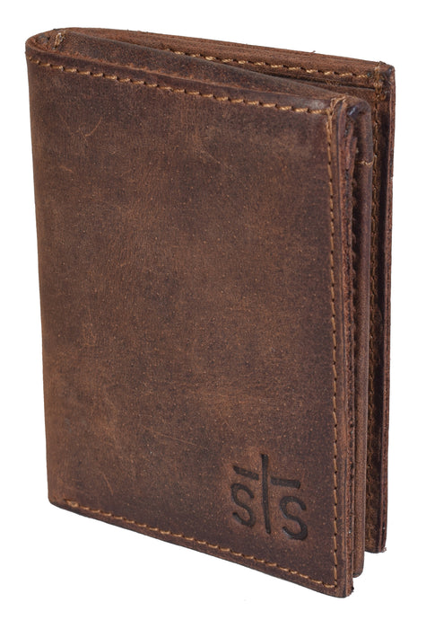 STS Ranchwear Mens Foremans Trifold Leather Wallet Distressed Brown 3x4