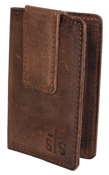 STS Ranchwear Mens Foreman Money Clip Leather Wallet Distressed Brown 2.75x3.25