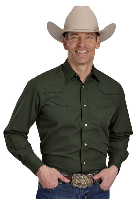Roper Mens 2132 Horseshoes Dark Olive Cotton Blend L/S Shirt