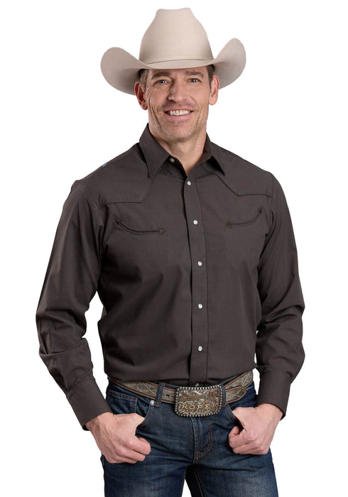 Roper Mens 2681 Paisley Poplin Chocolate Cotton Blend L/S Shirt