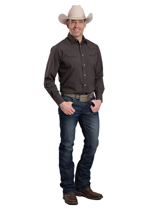 Roper Mens 2681 Paisley Poplin Chocolate Cotton Blend L/S Shirt