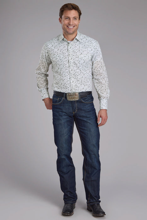 Roper Mens 2428 Paisley Black/White Cotton Blend L/S Shirt