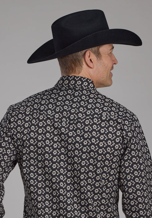 Roper Mens 2286 Floral Black/Cream Cotton Blend L/S Shirt
