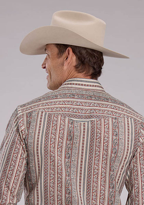 Roper Mens 2479 Wallpaper Print Cream Cotton Blend L/S Shirt