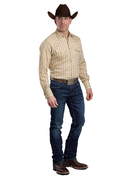 Roper Mens 2661 Wallpaper Floral Tan Cotton Blend L/S Shirt