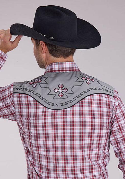 Roper Mens 2485 Southwestern Cross Red/Grey Cotton Blend L/S Shirt