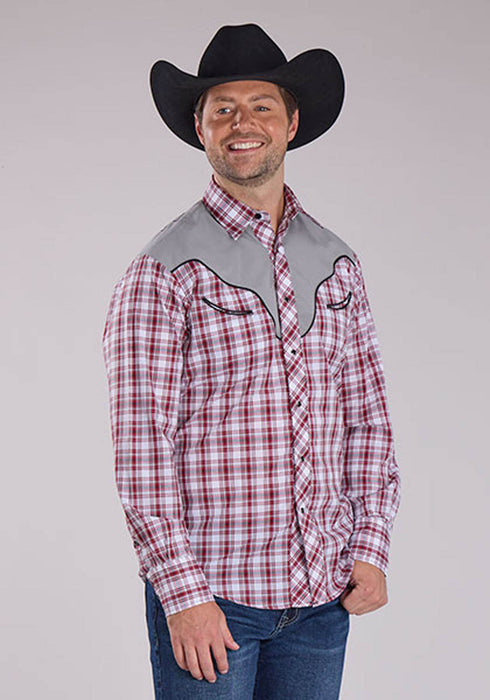 Roper Mens 2485 Southwestern Cross Red/Grey Cotton Blend L/S Shirt