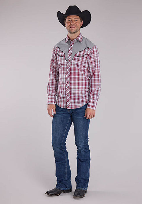 Roper Mens 2485 Southwestern Cross Red/Grey Cotton Blend L/S Shirt