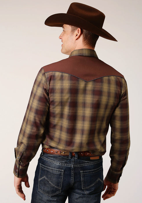 Roper Mens Caramel/Grey Cotton Blend Plaid L/S Shirt