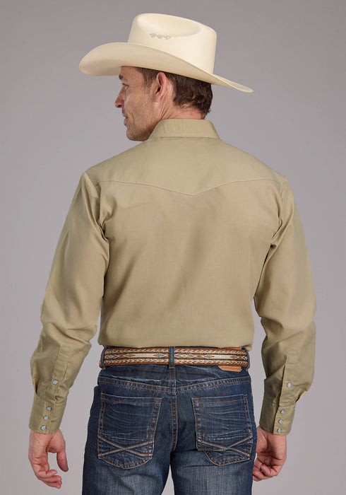 Roper Mens 2445 Broadcloth Tan Cotton Blend L/S Shirt