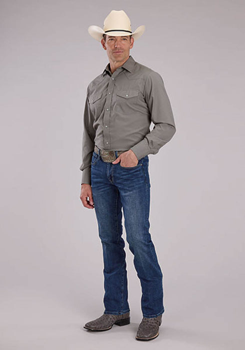 Roper Mens 2475 Solid Broadcloth Light Smokey Grey Cotton Blend L/S Shirt