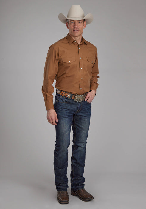Roper Mens 2124 Broadcloth Rust Cotton Blend L/S Shirt