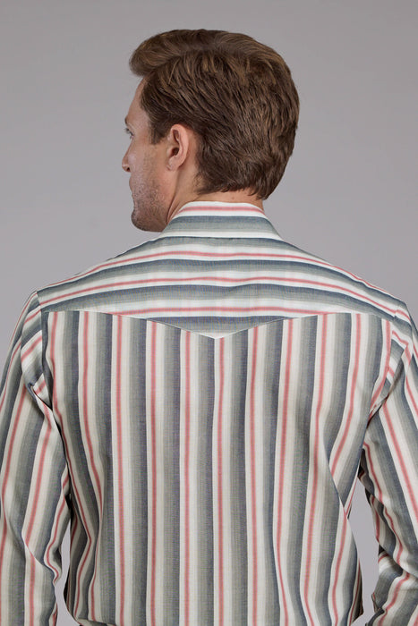 Roper Mens 2403 Ombre Stripe Navy/White Cotton Blend L/S Shirt