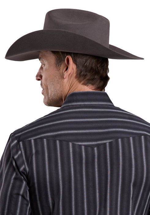 Roper Mens 2665 Stripe Black/Grey Cotton Blend L/S Shirt