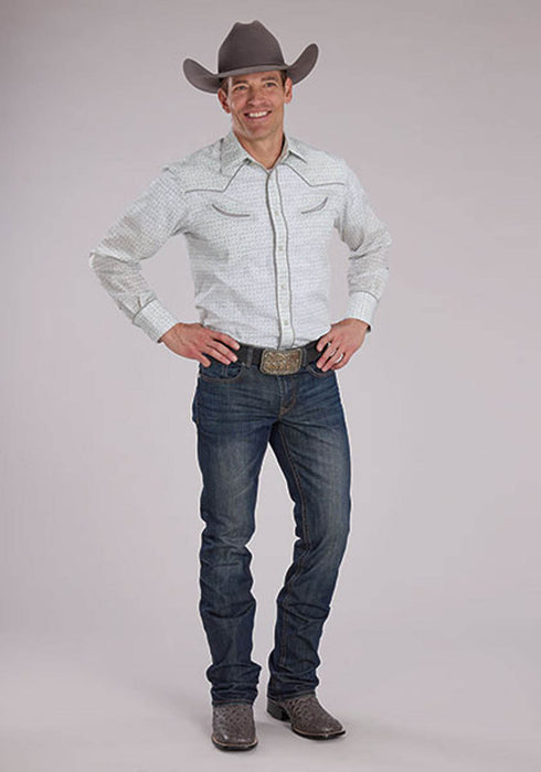 Roper Mens 2481 Retro Floral Grey/White Cotton Blend L/S Shirt
