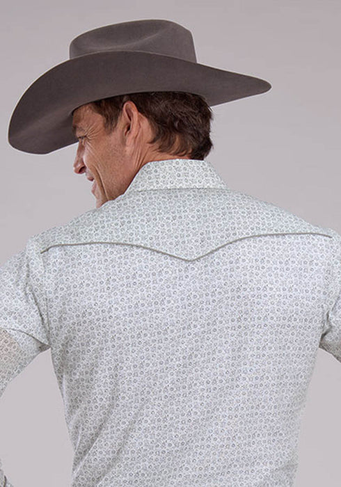 Roper Mens 2481 Retro Floral Grey/White Cotton Blend L/S Shirt