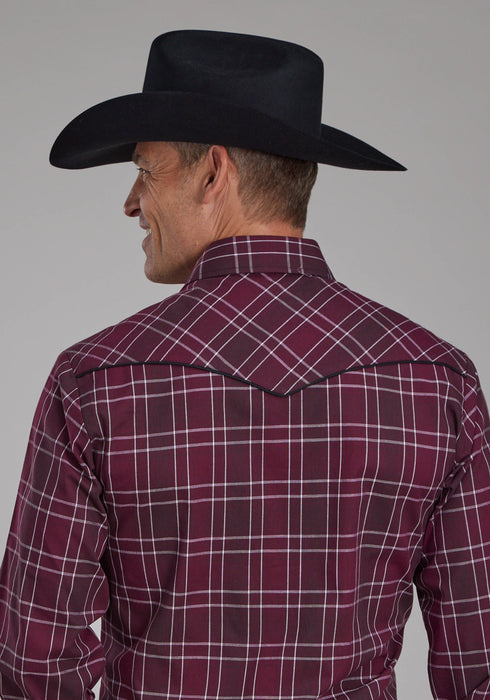 Roper Mens 2104 Plaid Wine/Black Cotton Blend L/S Shirt