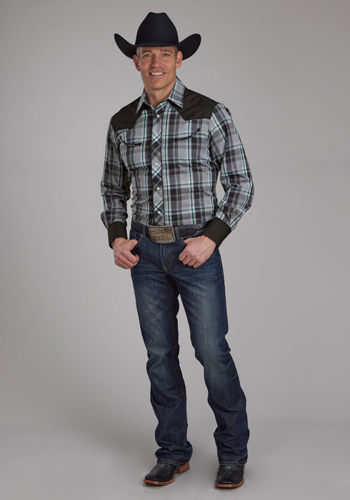 Roper Mens 2105 Plaid Retro Grey/Black Cotton Blend L/S Shirt
