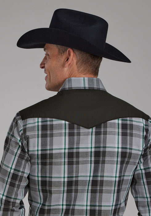 Roper Mens 2105 Plaid Retro Grey/Black Cotton Blend L/S Shirt