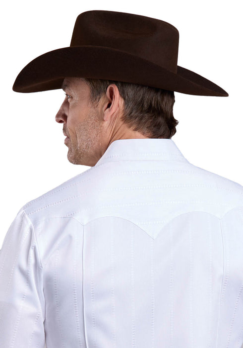 Roper Mens Tone on Tone Stripe White Poly/Cotton L/S Shirt